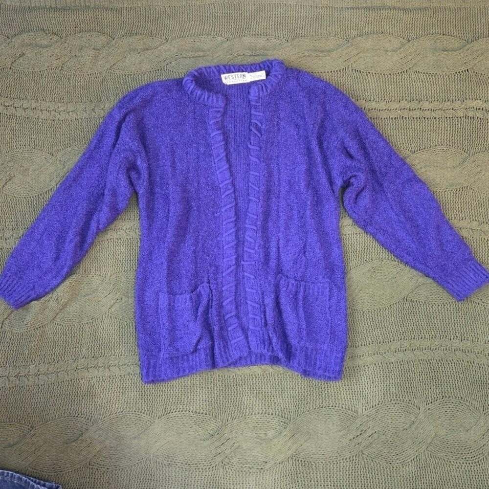 Western Connection Vintage Blue Cardigan Open Front Sweater Size L